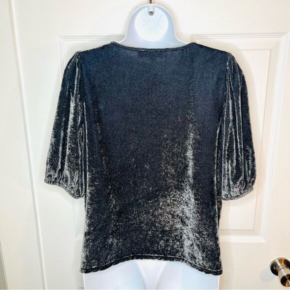 LOFT V-Neck Puff Sleeve Velvet Top Charcoal Gray S - Picture 7 of 11